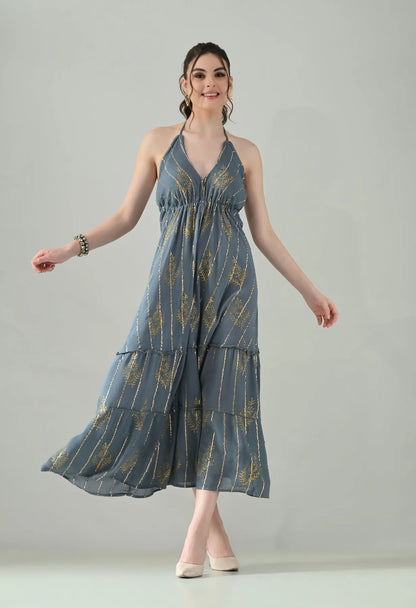 Aurora Foil Print Lurex Dress