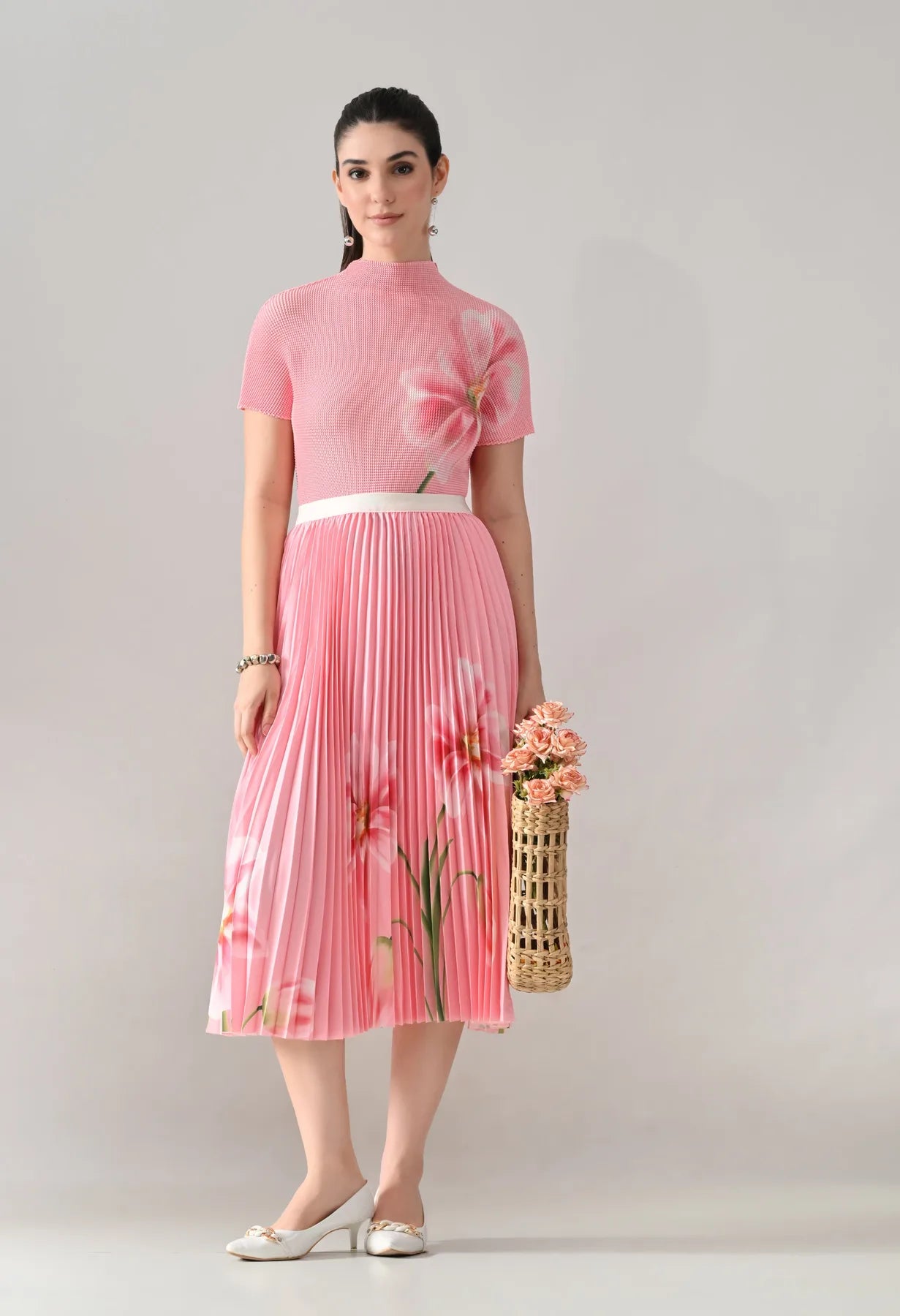 Floral Printed Pleated Two-Piece Set