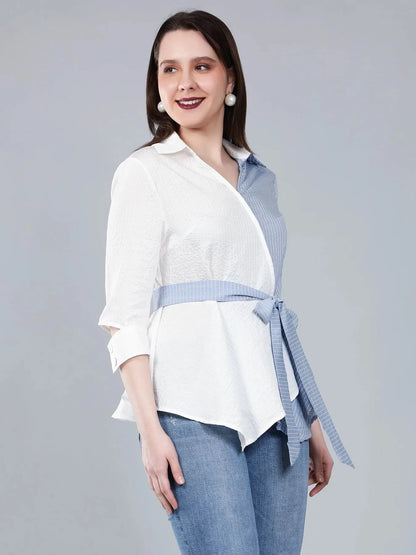 Colorblock Overlap Assymetrical Belted Top