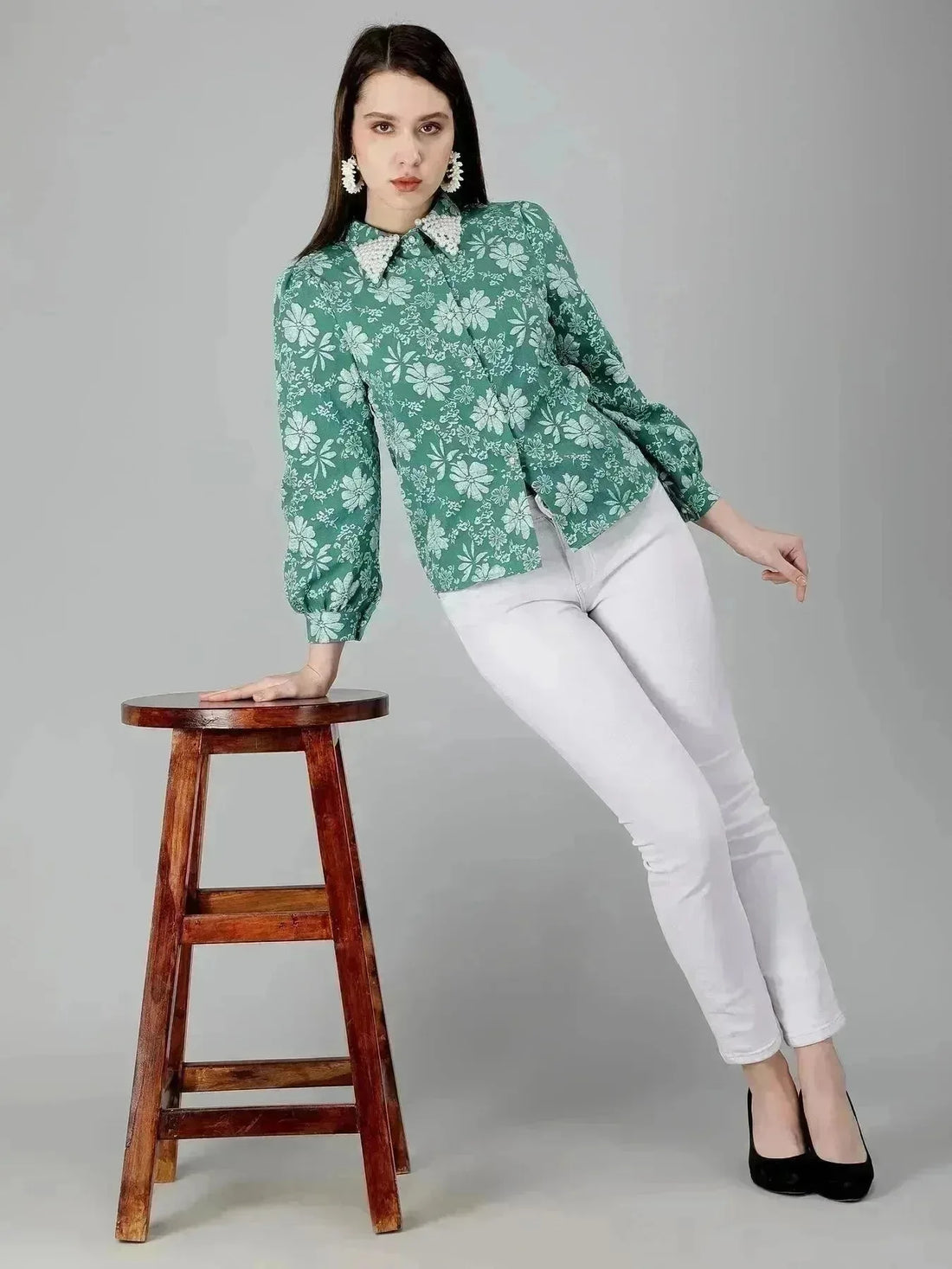 Pearl Beading Jacquard Shirt