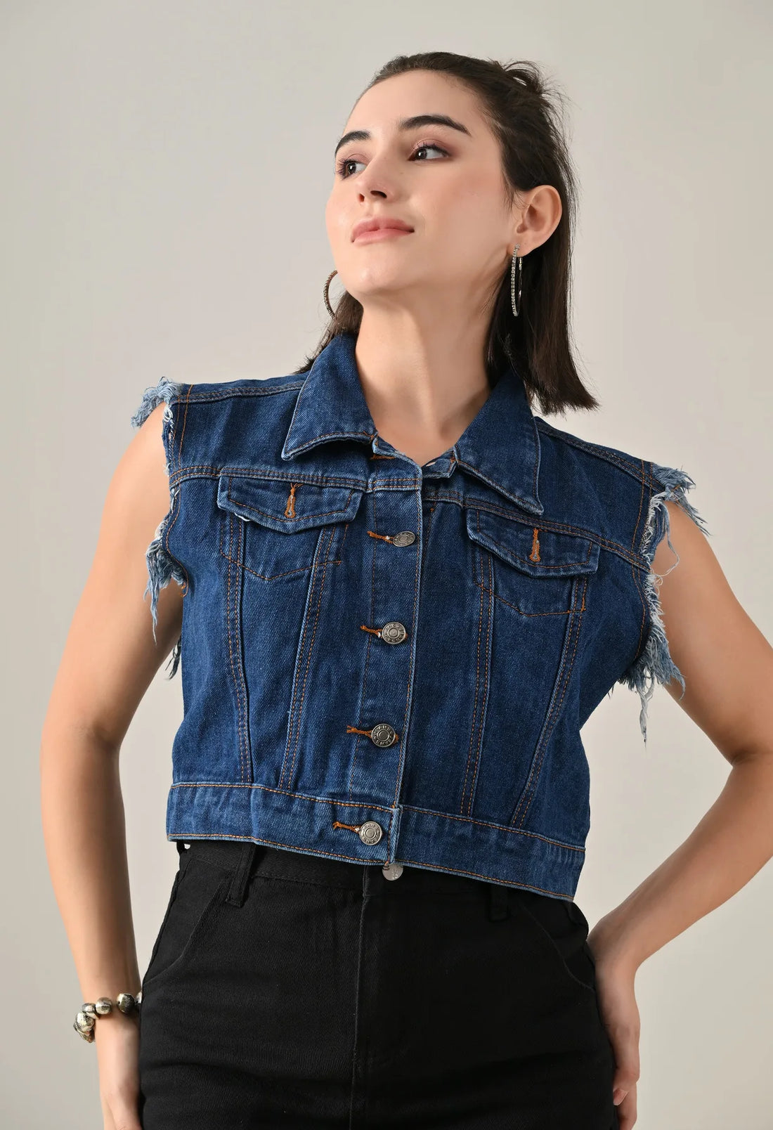 Fray Denim Vest Jacket