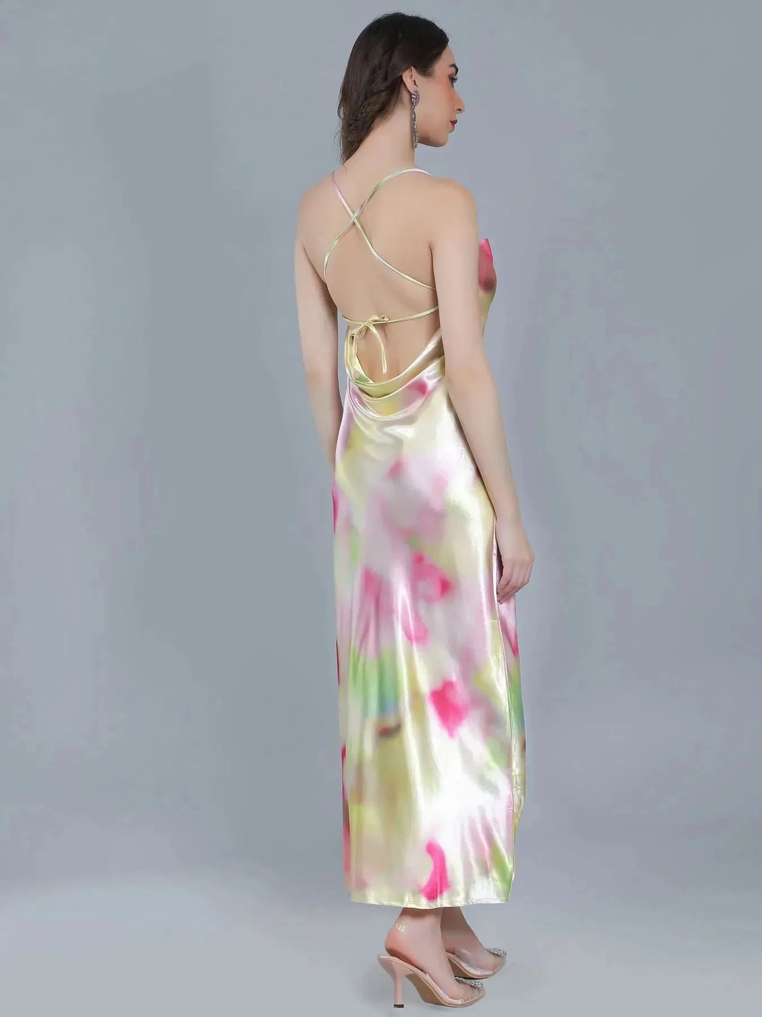 Splash Color Cowl Slip Dress