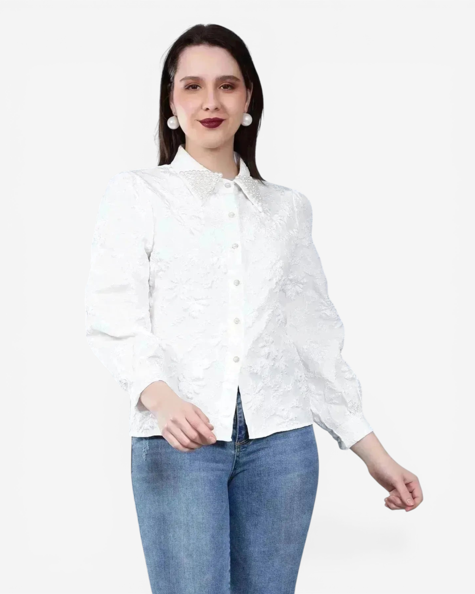Pearl Beading Jacquard Shirt
