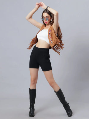 Embroidered Fringe Vest Jacket