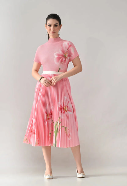 Floral Printed Pleated Two-Piece Set