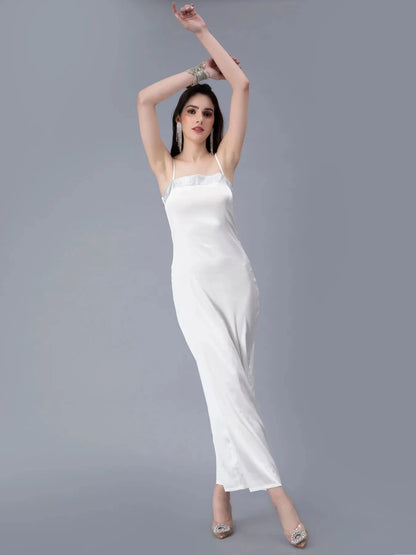 Rhinestones Embellished Satin Dress