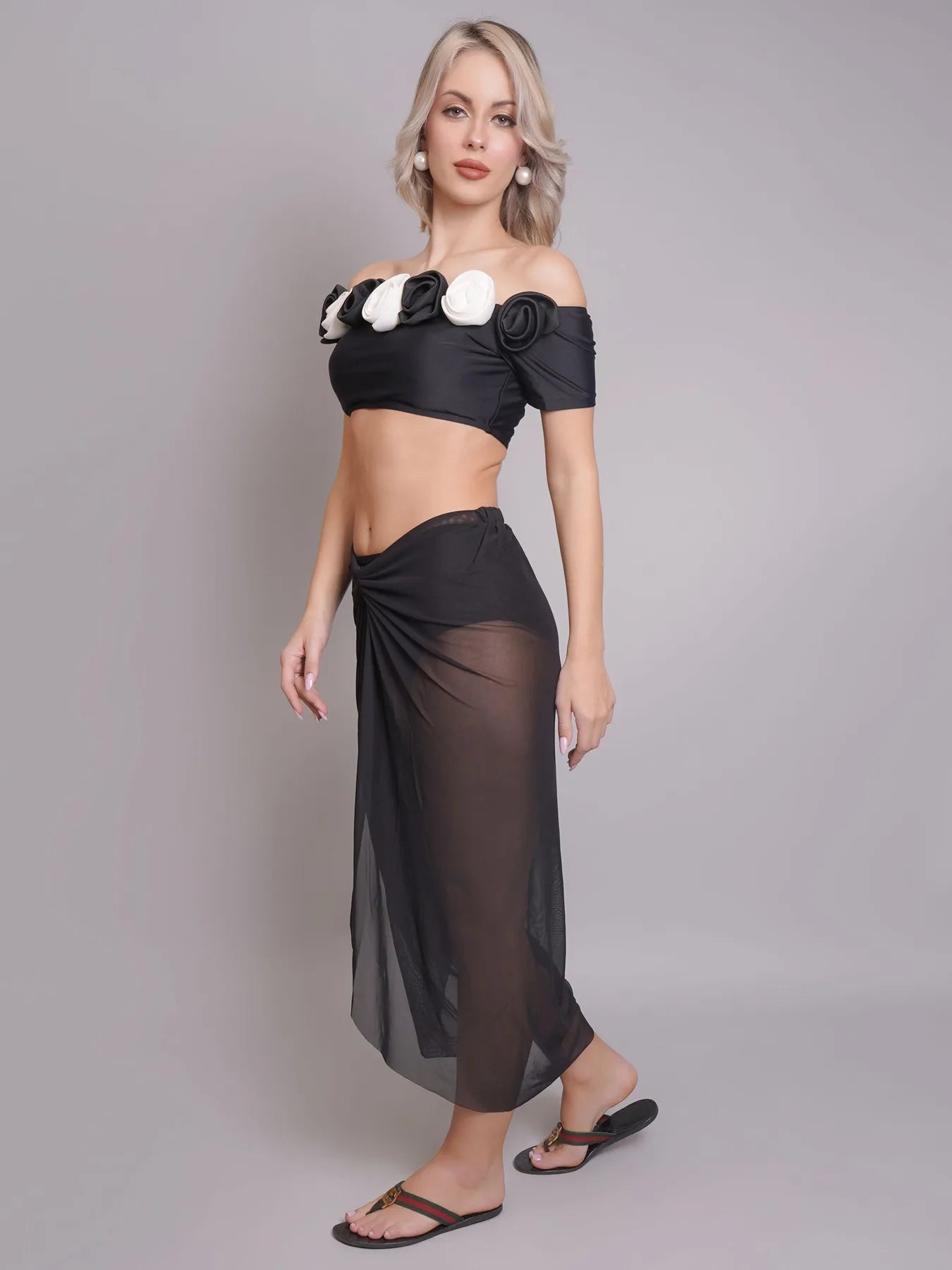 Off-Shoulder Bikini Set With Sarong