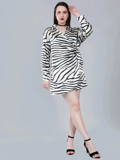 Zebra Print Satin Wrap Dress