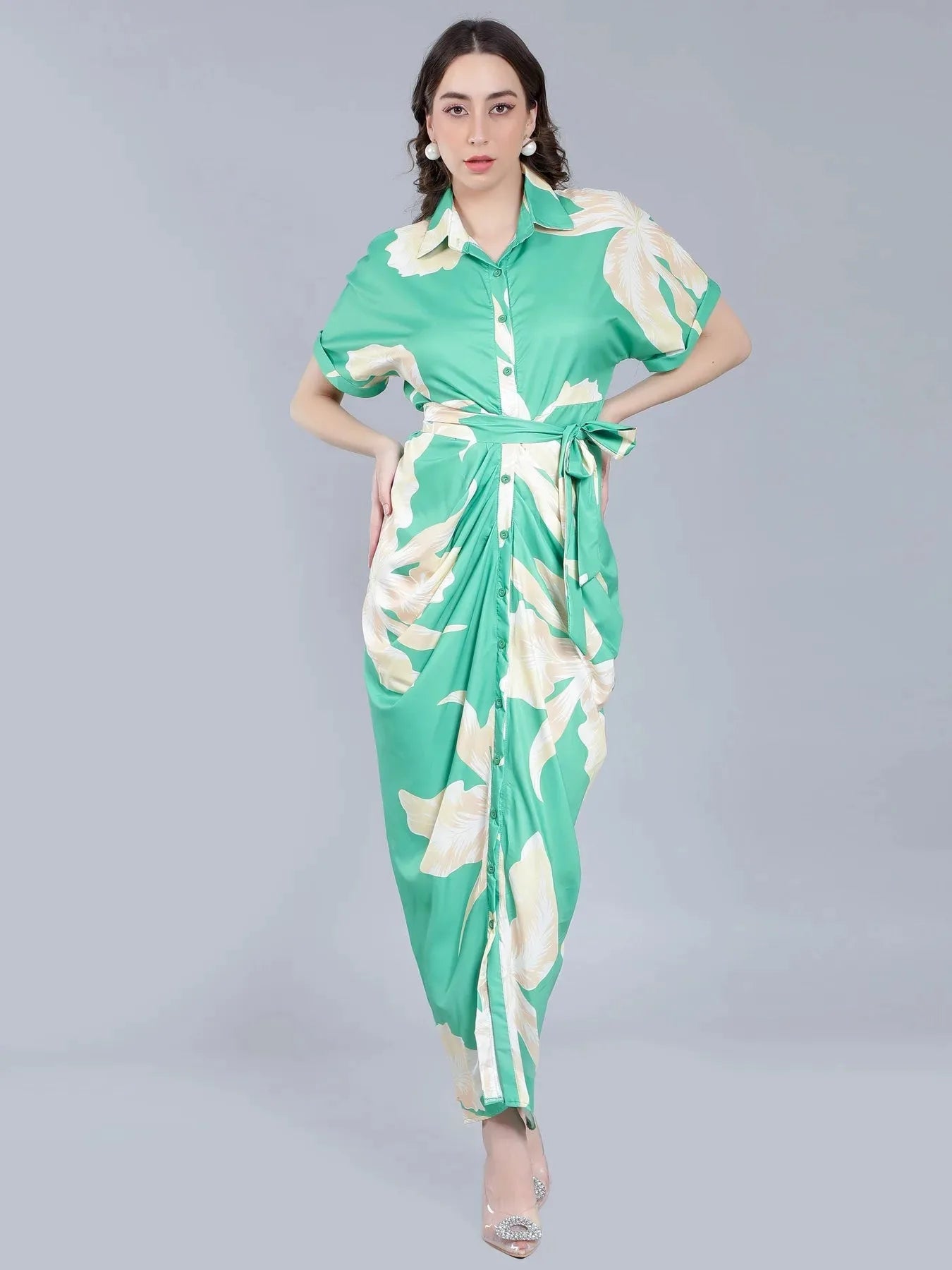 Button Down Ruched Shirt Dress