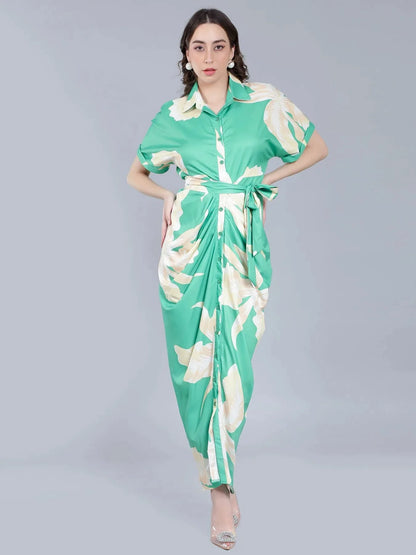 Button Down Ruched Shirt Dress