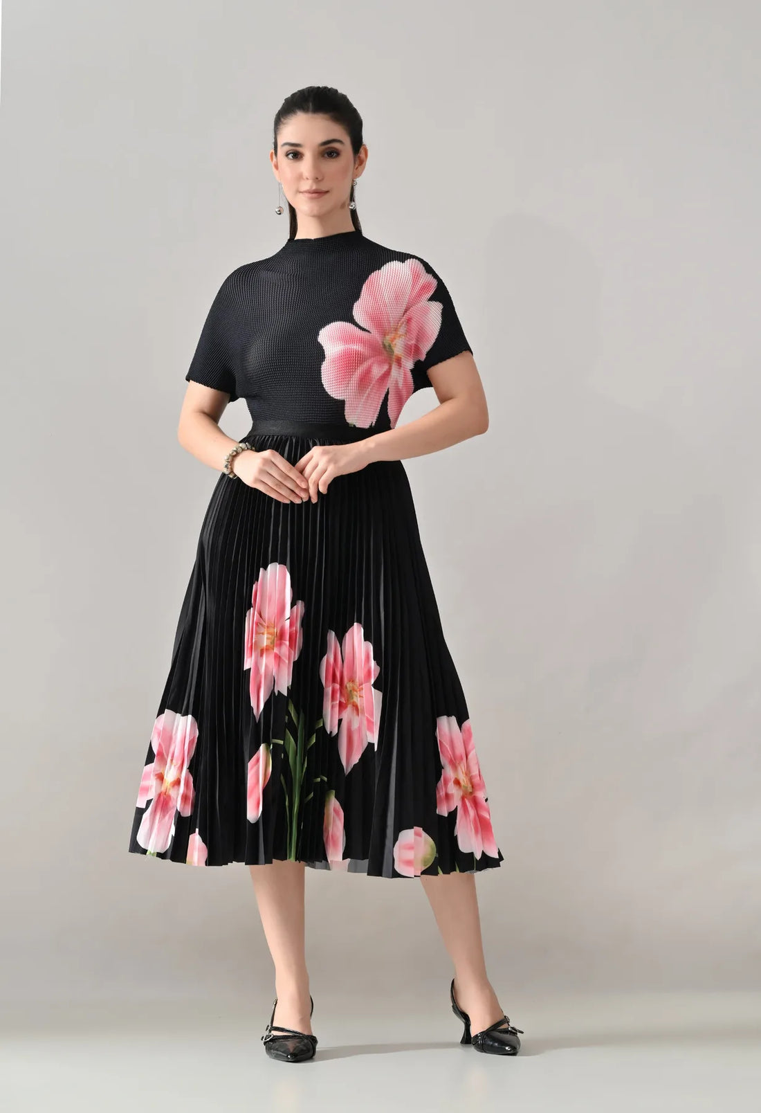 Floral Printed Pleated Two-Piece Set