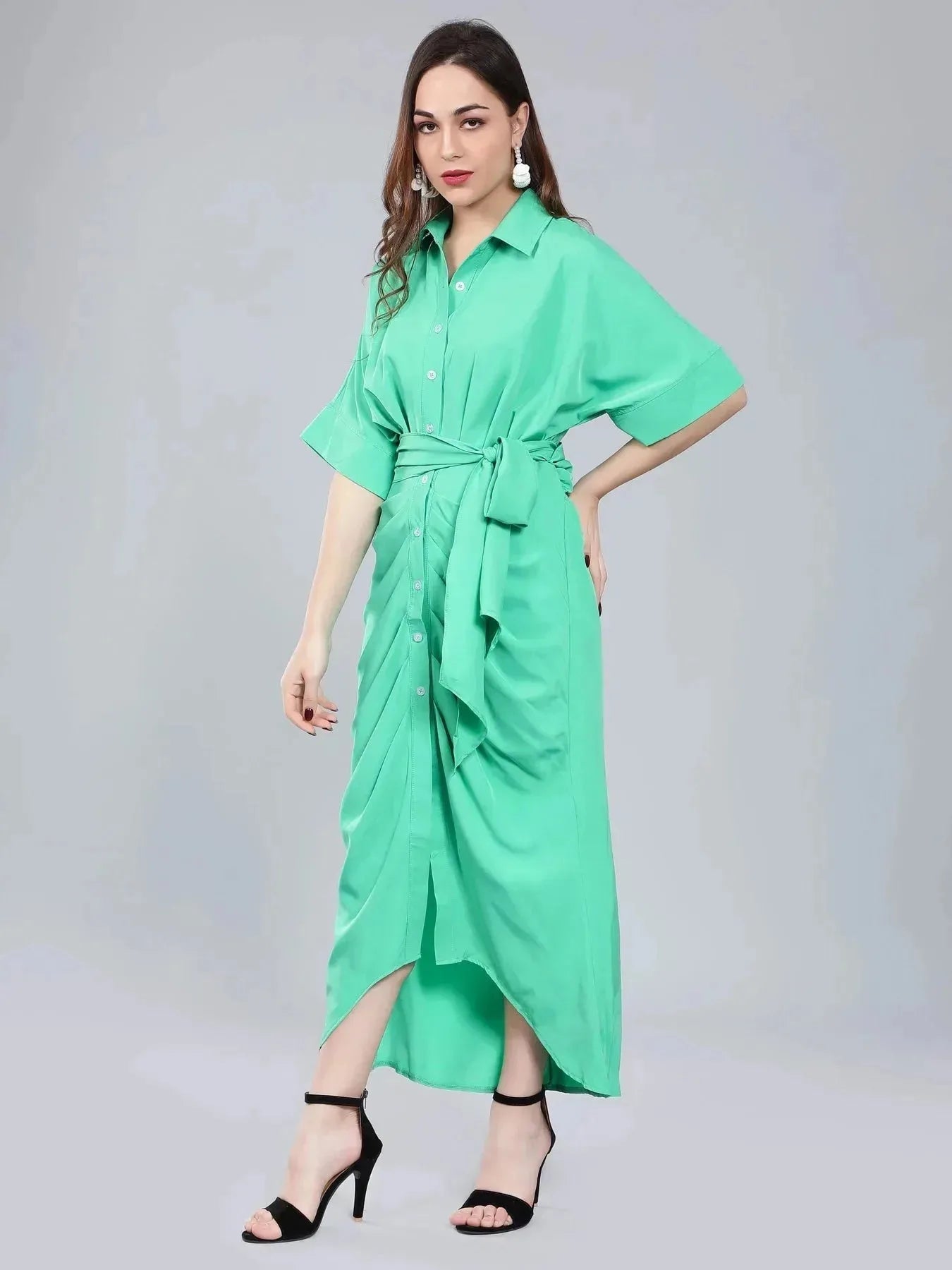 Cinched Waist Belted Shirt Dress