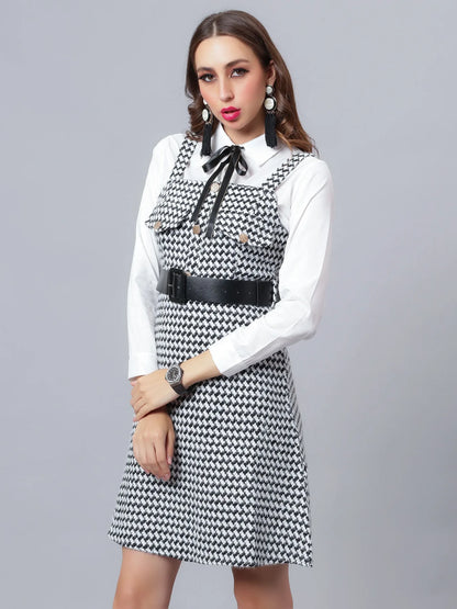 Houndstooth Tweed Suspender Dress &amp; Shirt Set