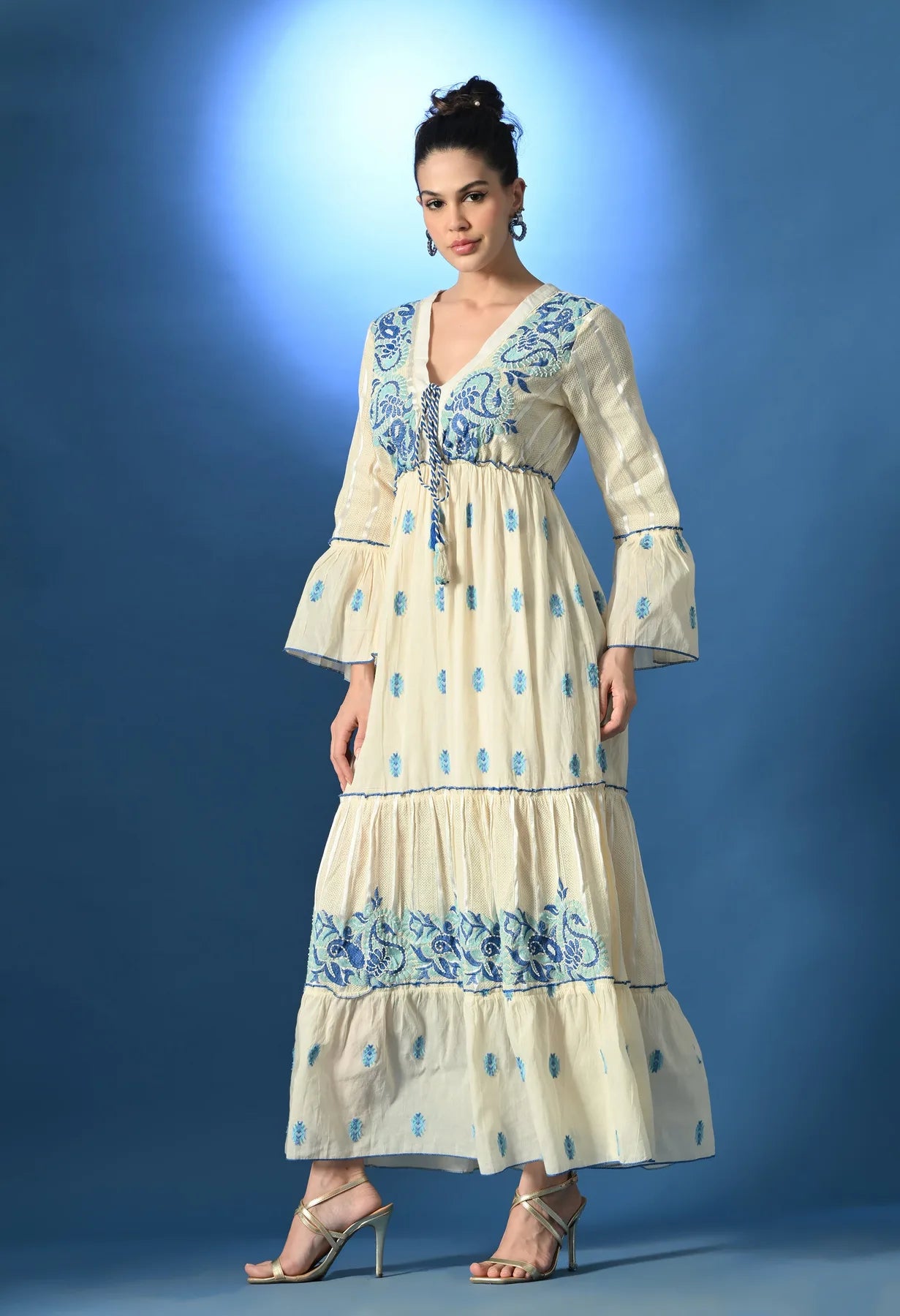 Aurora Jacquard Blue Maxi Dress