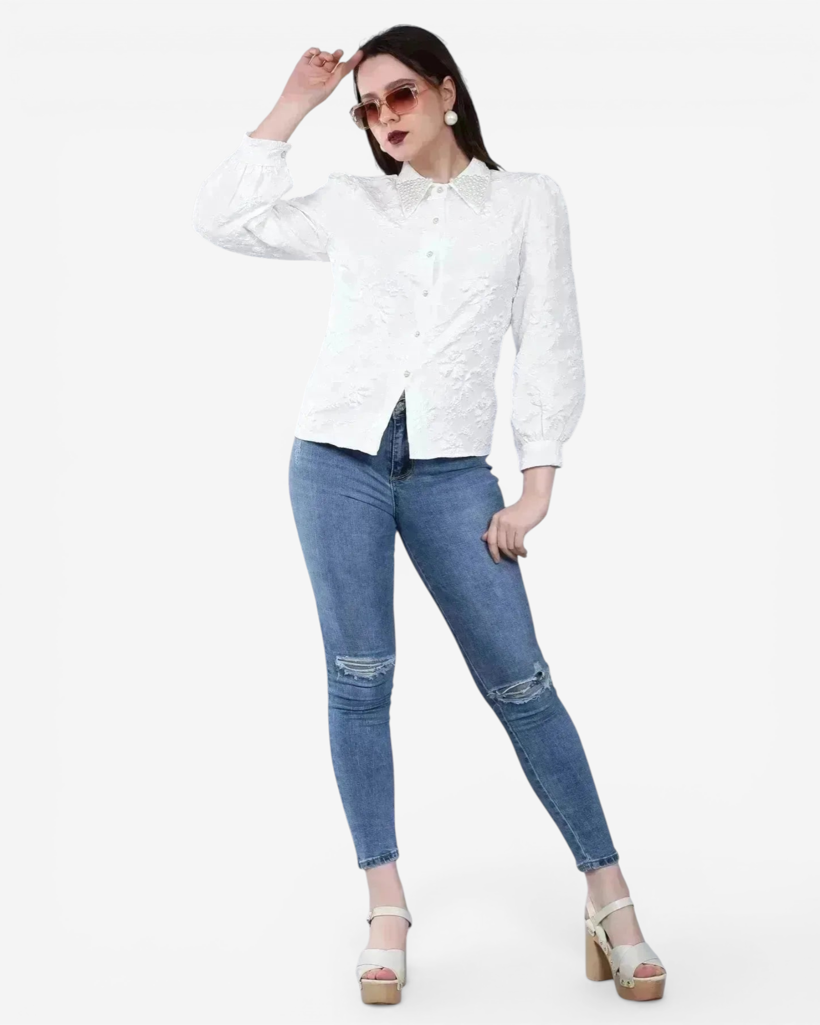 Pearl Beading Jacquard Shirt