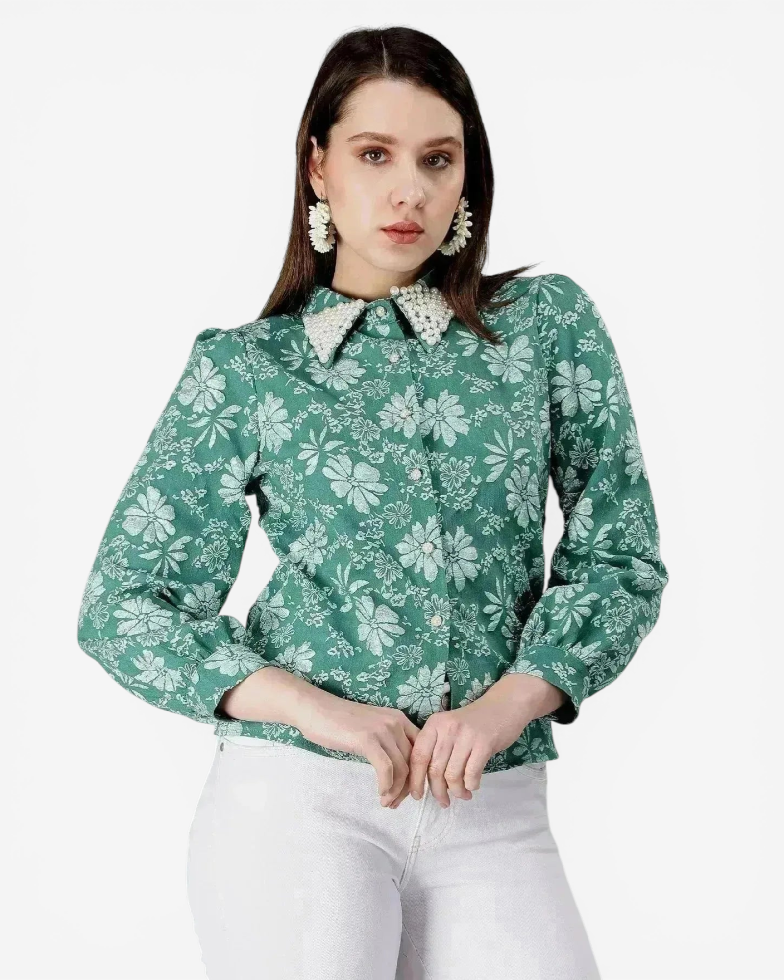 Pearl Beading Jacquard Shirt