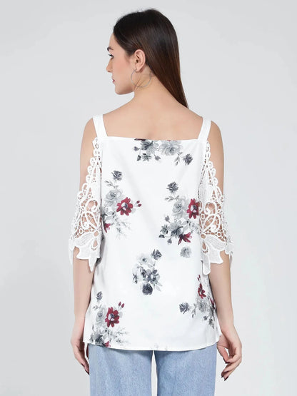 Cold Shoulder Lace Sleeves Blouse