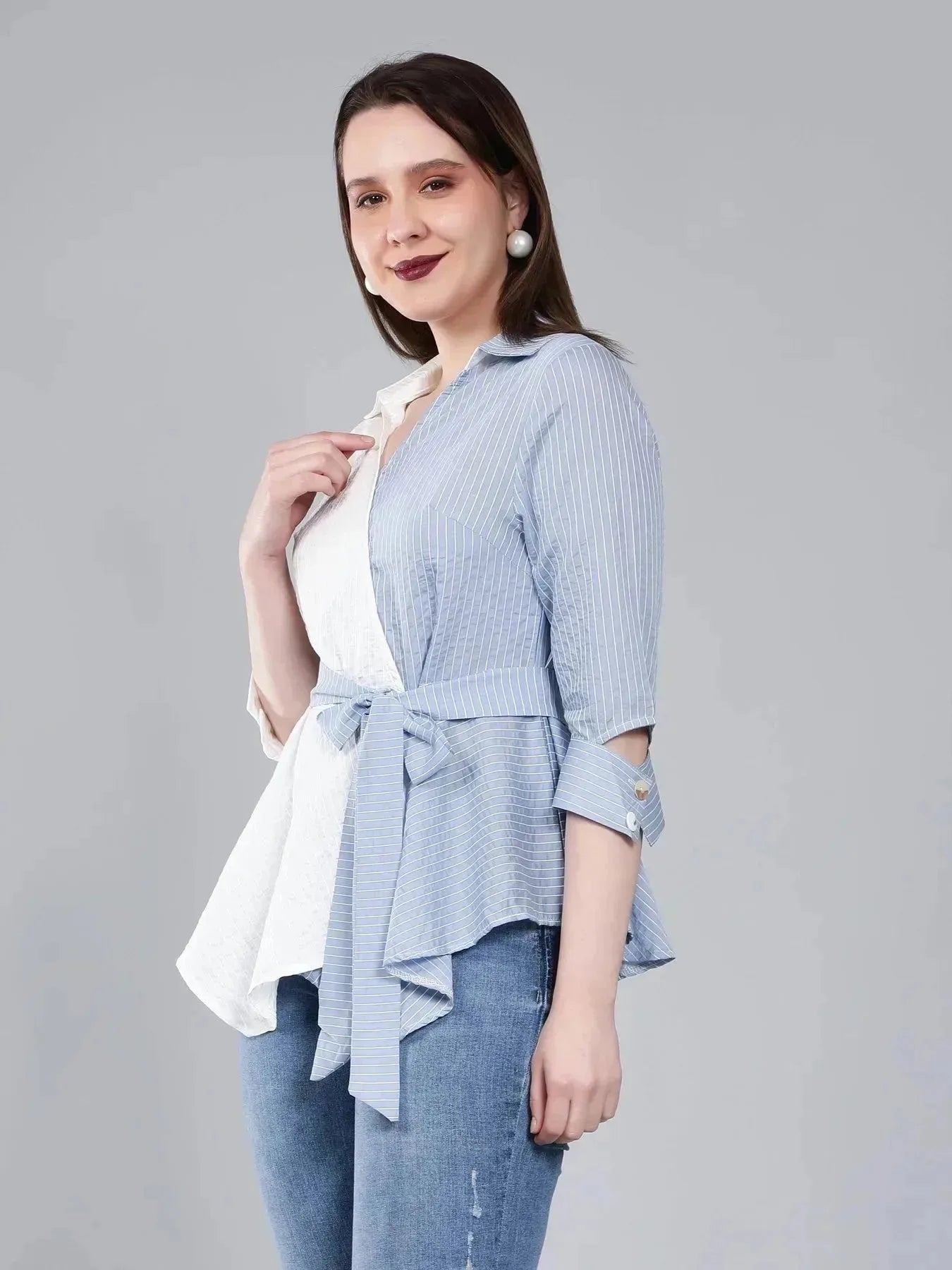 Colorblock Overlap Assymetrical Belted Top