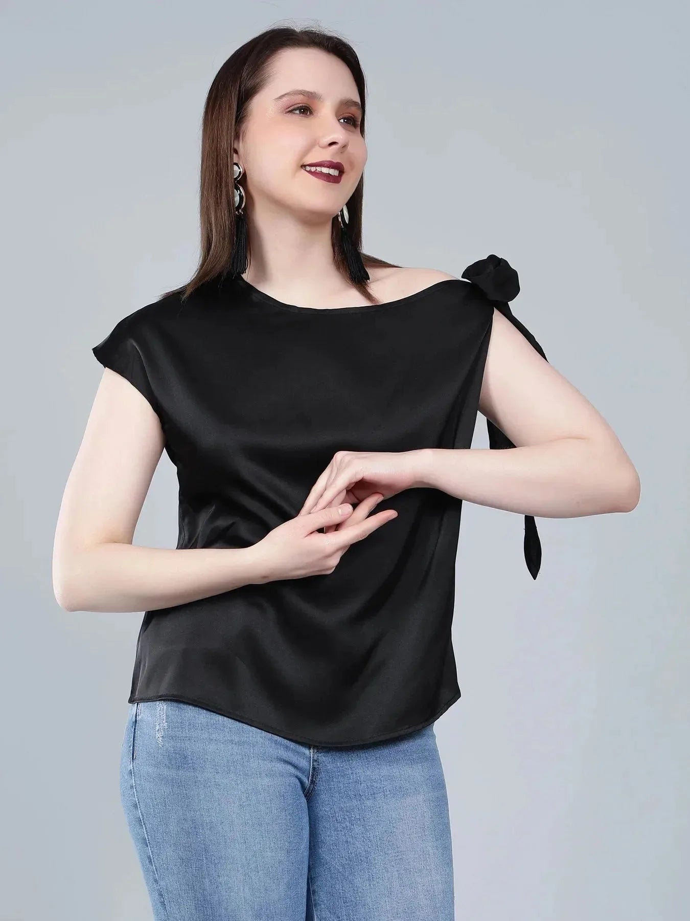 Tie Shoulder Satin Blouse