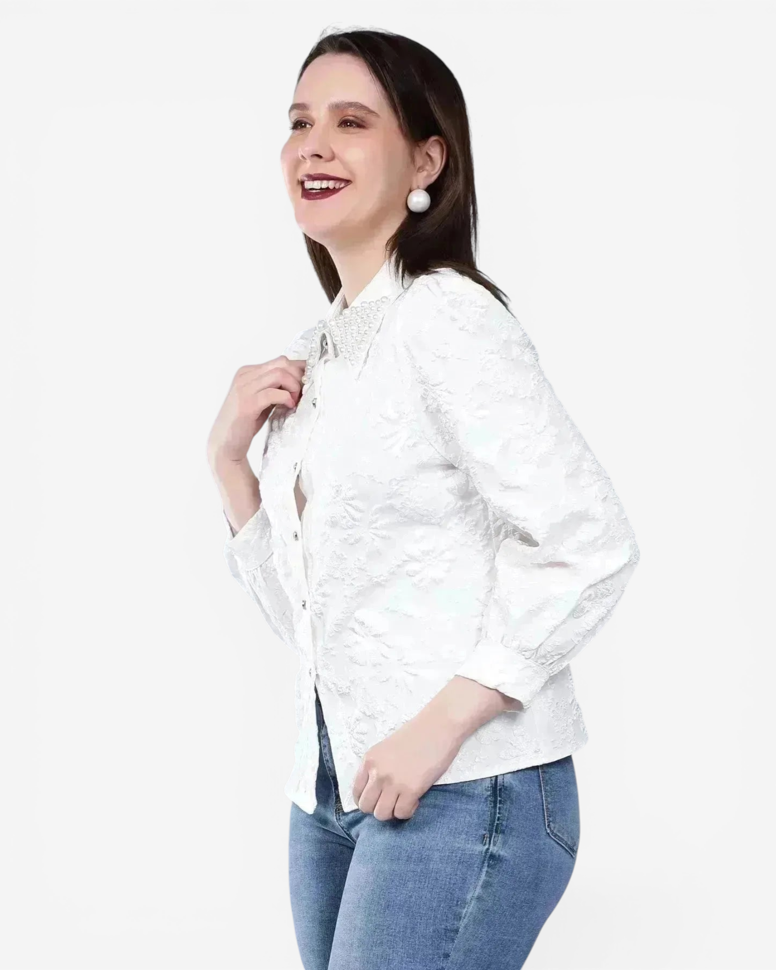 Pearl Beading Jacquard Shirt