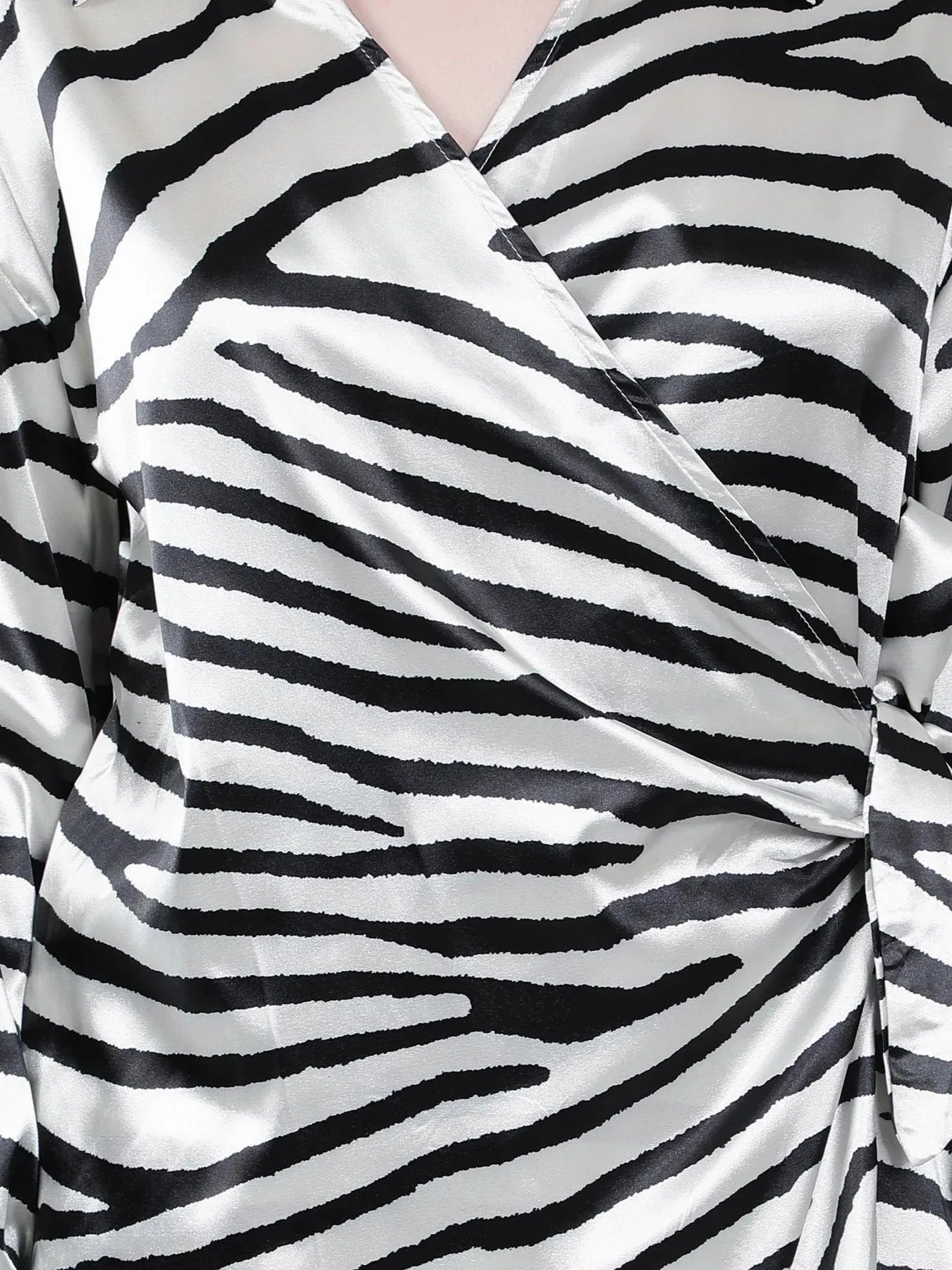 Zebra Print Satin Wrap Dress