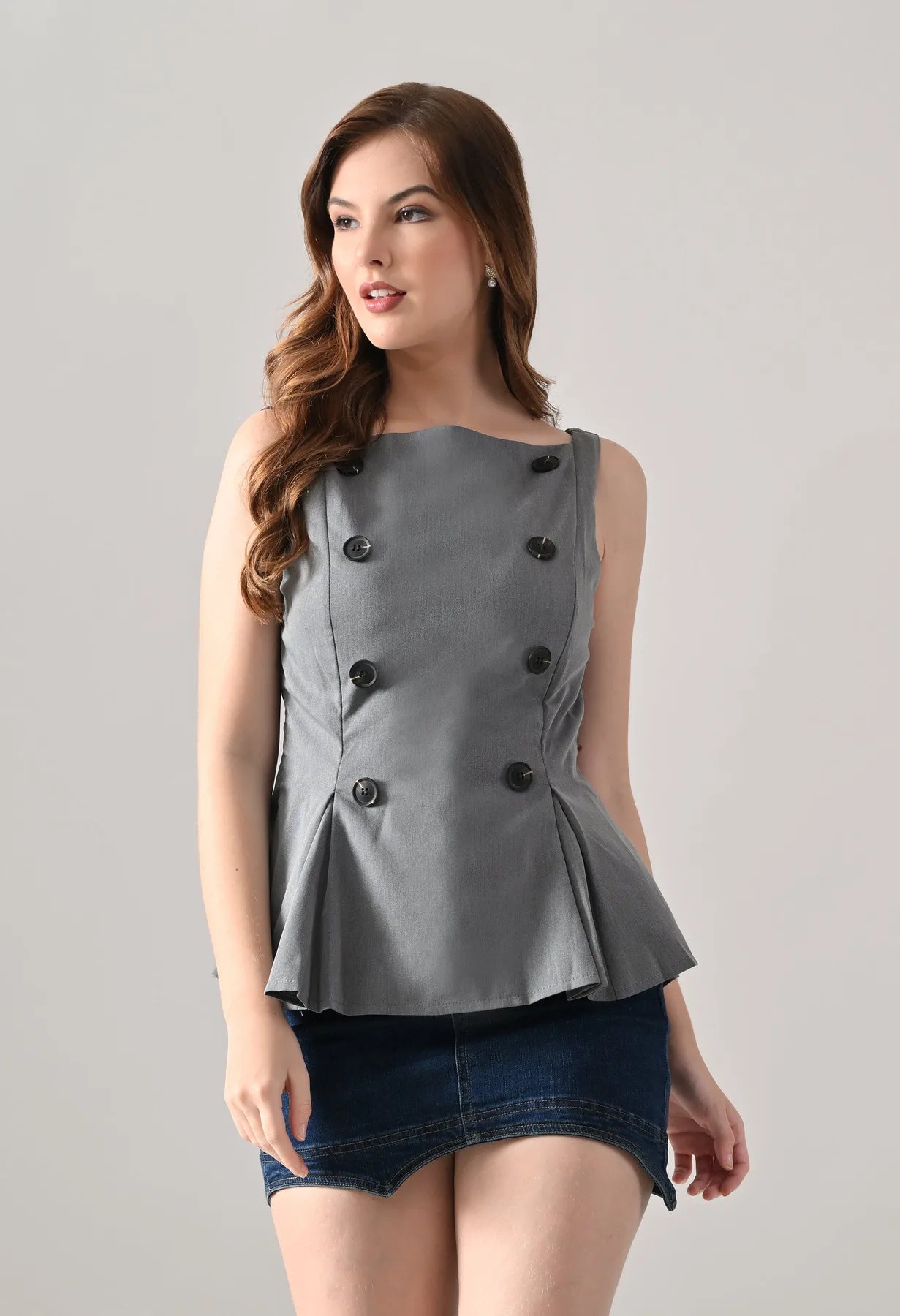 Regal Peplum Button Top