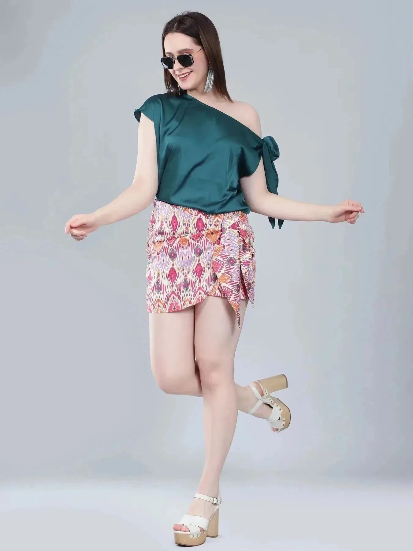 Tie Shoulder Satin Blouse