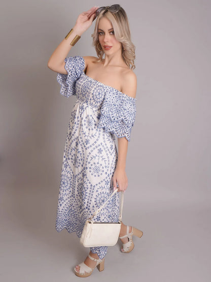 Off-Shoulder Embroidered Dress
