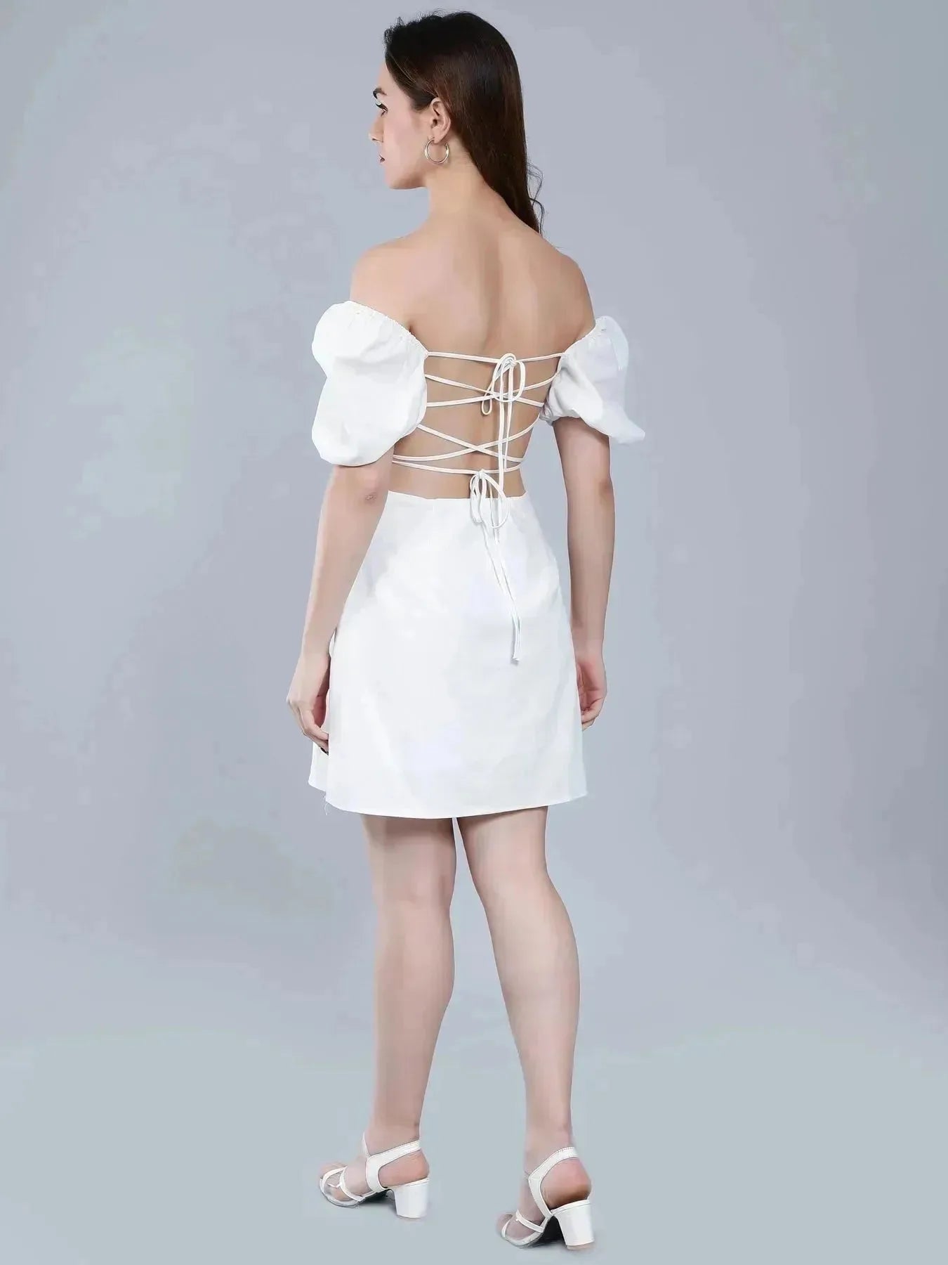 Off Shoulder Puff Sleeves Dress