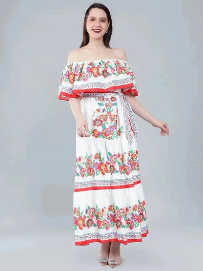 Floral Print Off-Shoulder Maxi Dress