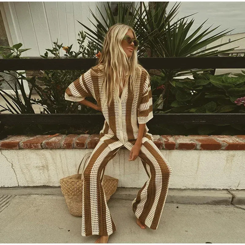 Crochet Striped Two Piece Set