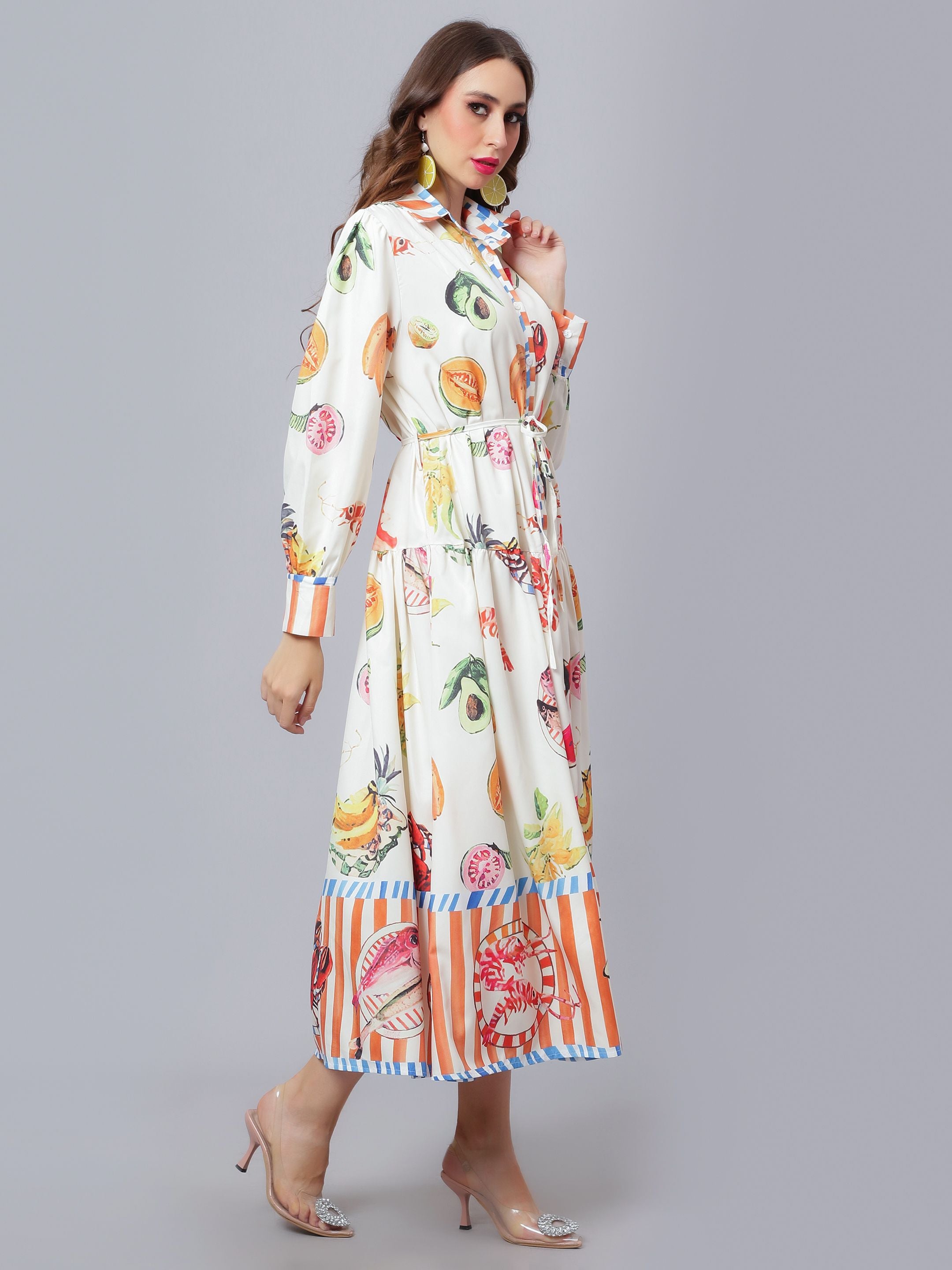 Tropical Fruit Printed Midi Dress