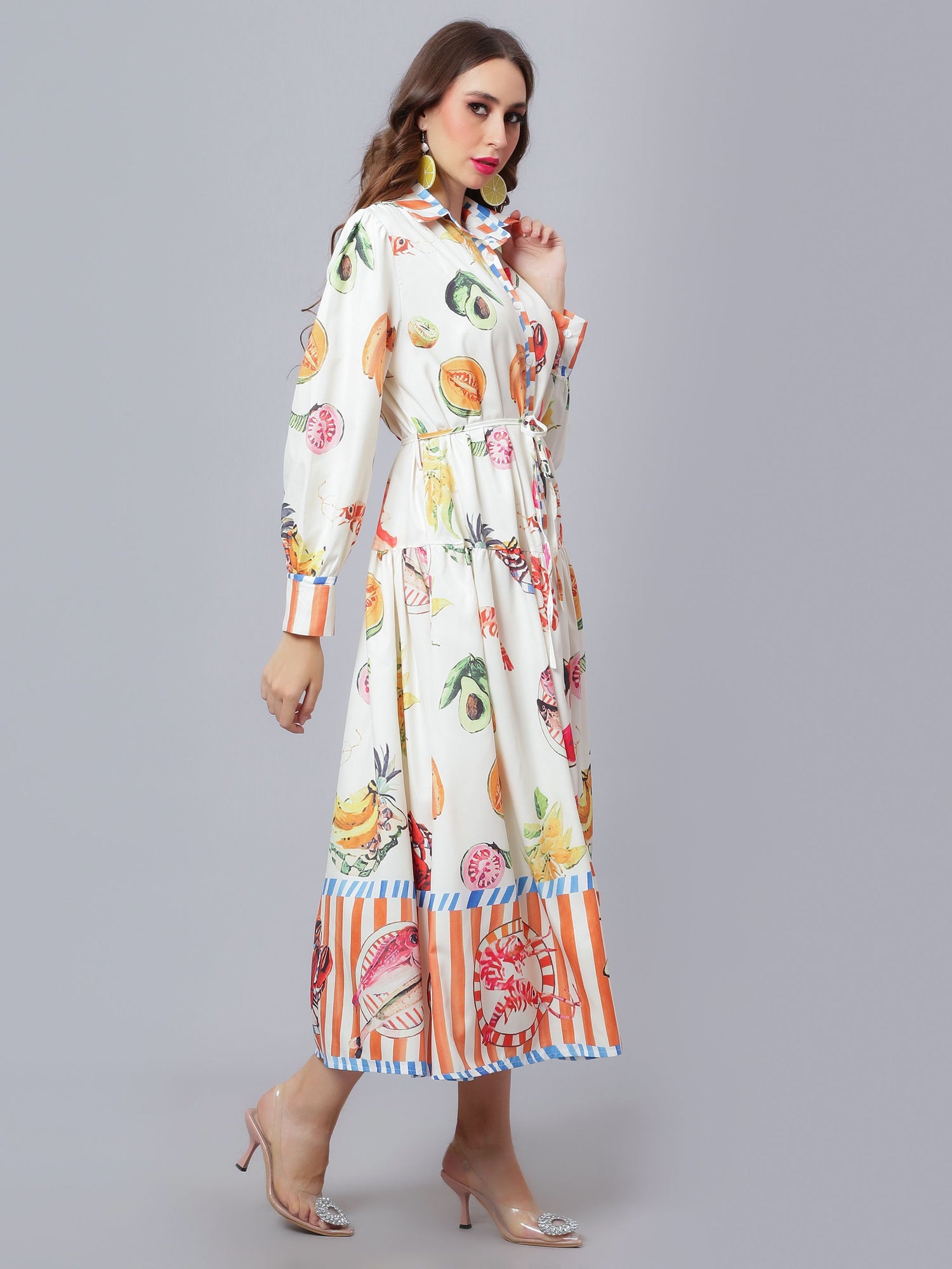 Tropical Fruit Printed Midi Dress