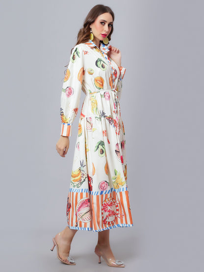 Tropical Fruit Printed Midi Dress