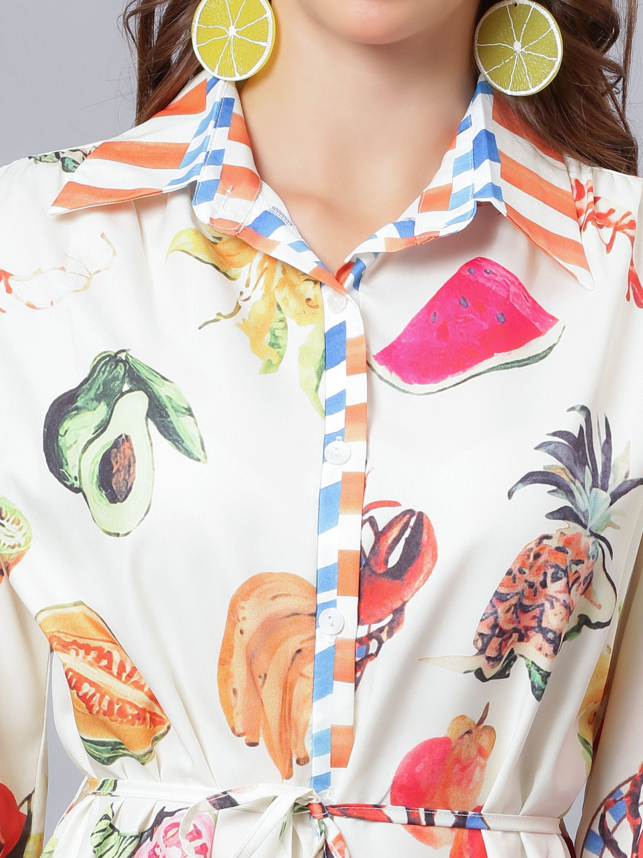 Tropical Fruit Printed Midi Dress
