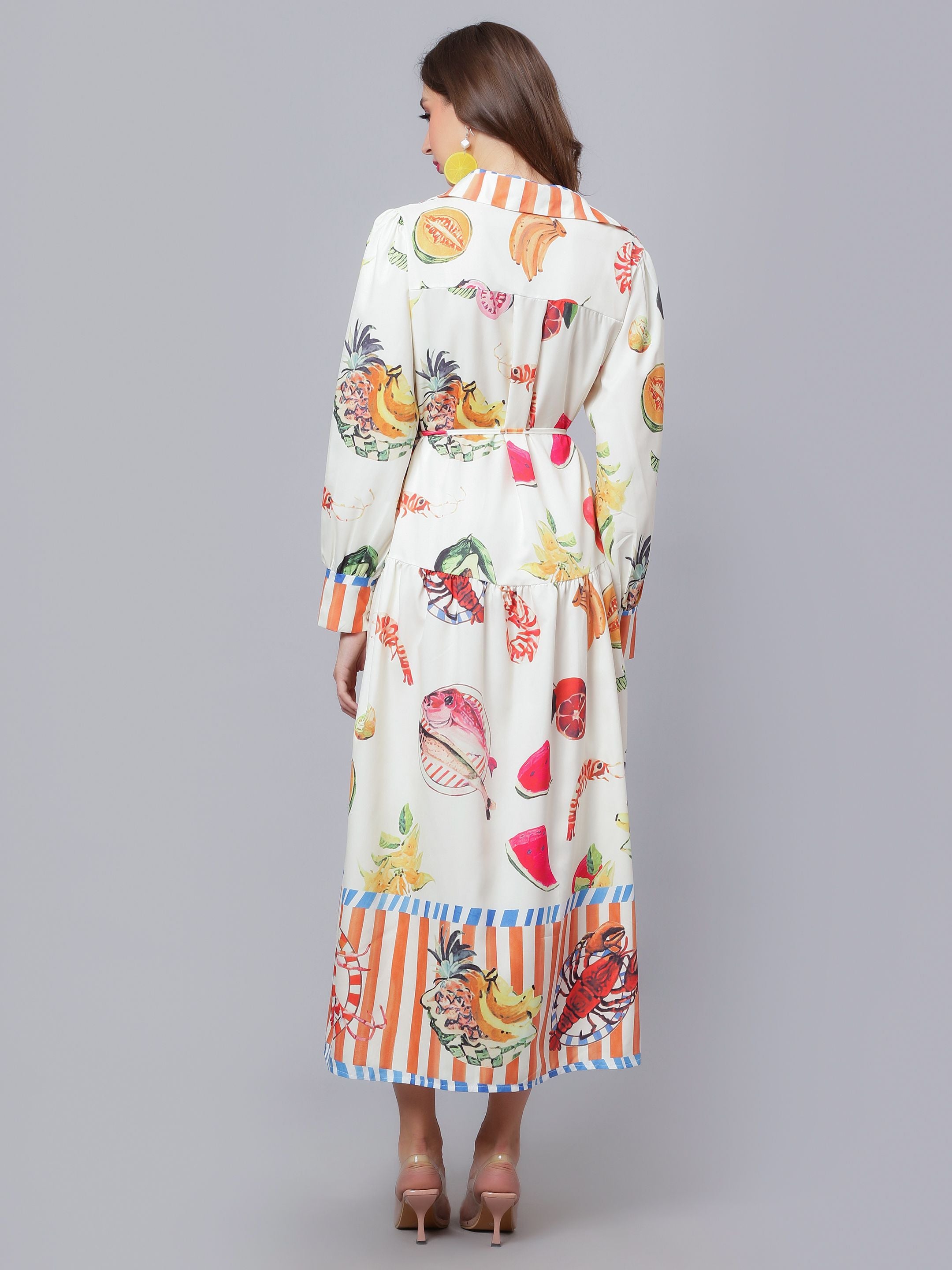 Tropical Fruit Printed Midi Dress