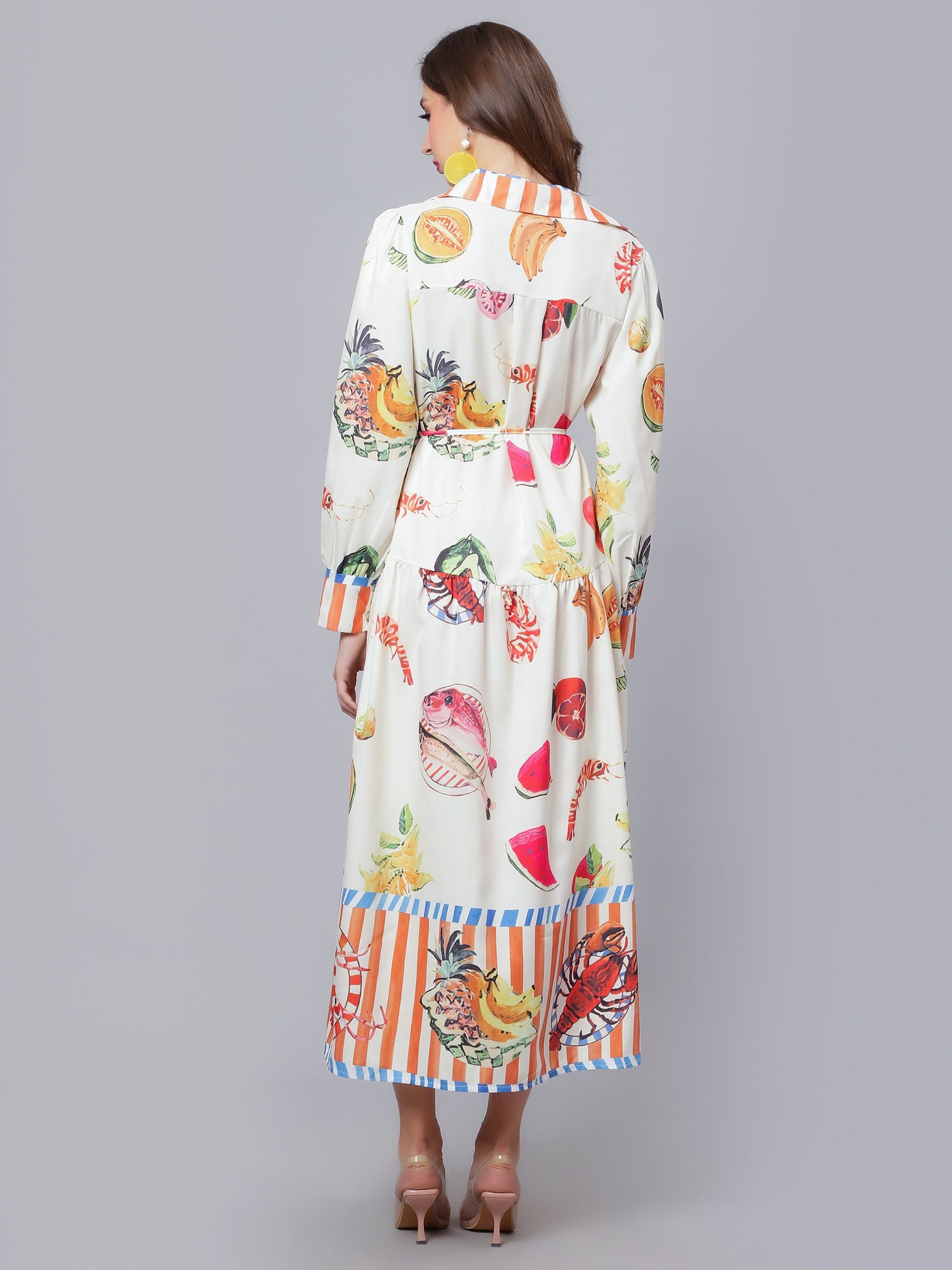 Tropical Fruit Printed Midi Dress