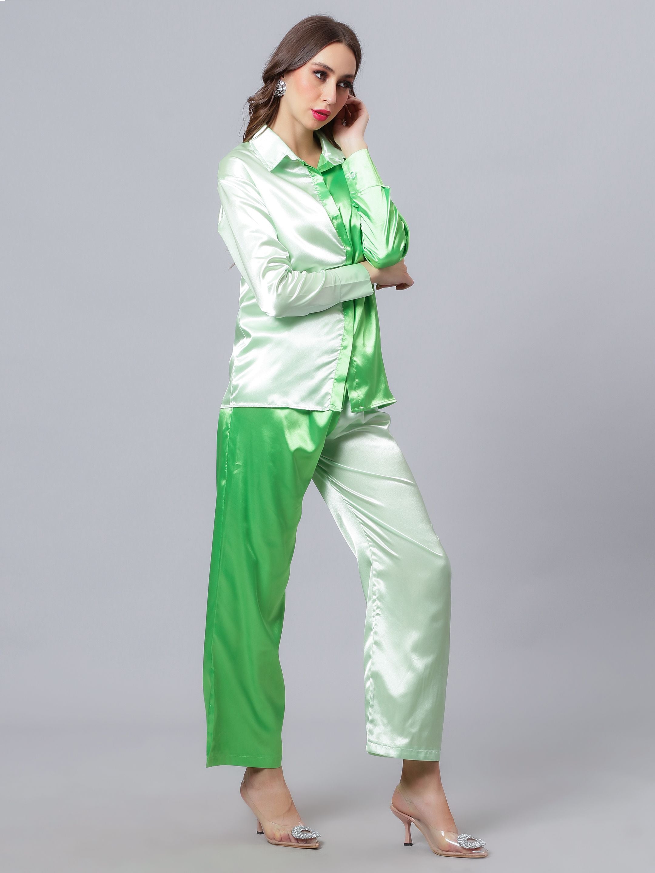 Colorblock Satin Two Piece Set