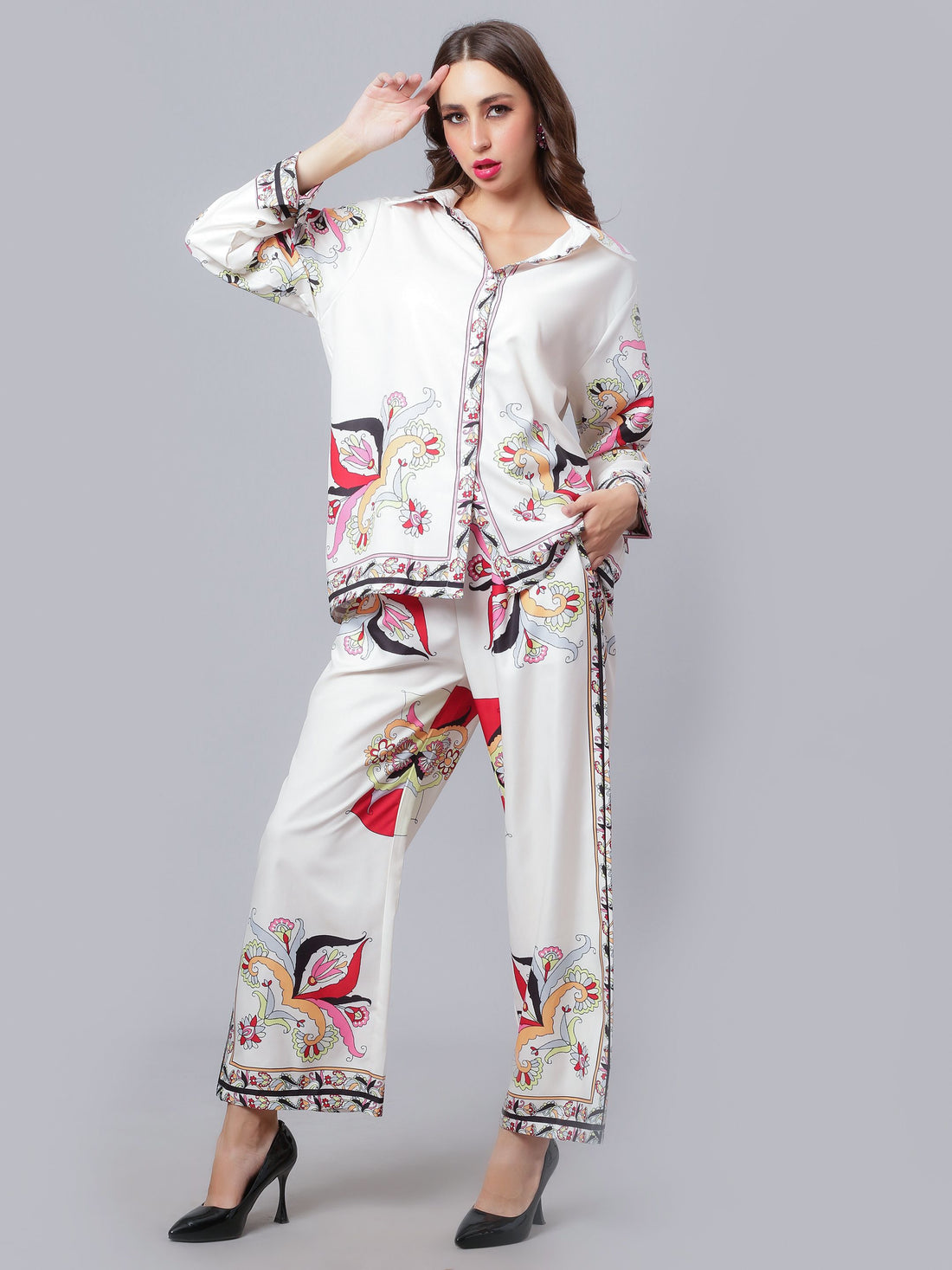 Geometric Floral Pattern Two-Piece Set