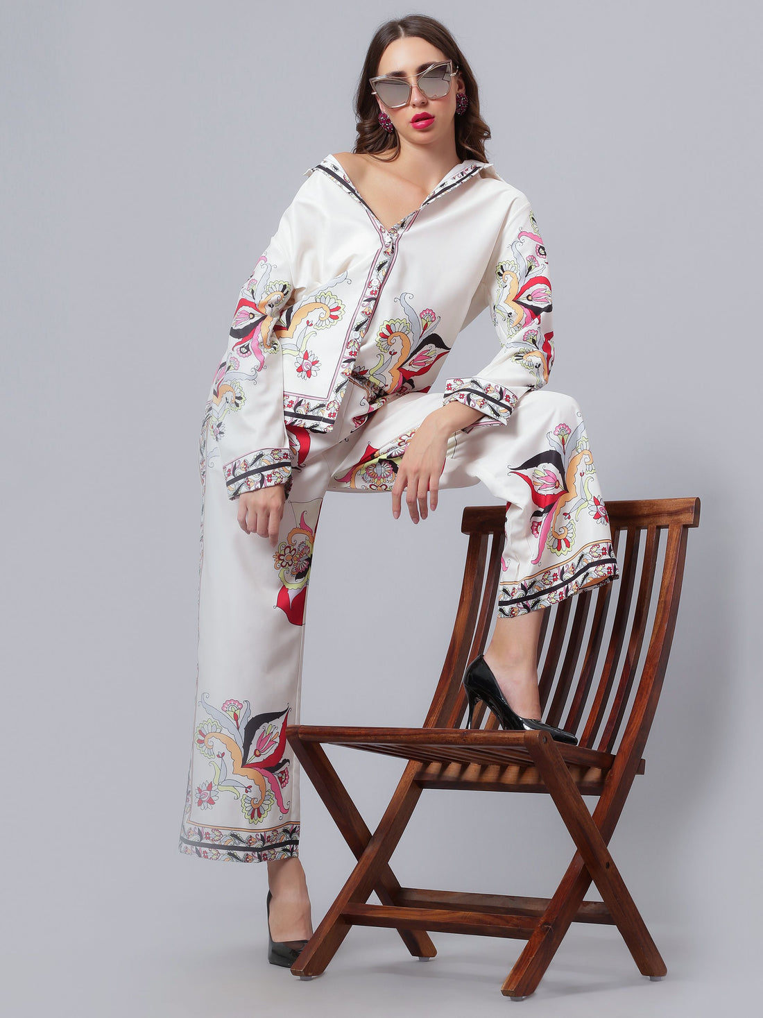 Geometric Floral Pattern Two-Piece Set