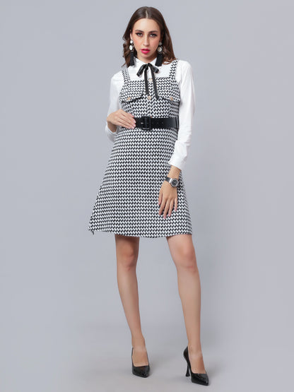 Houndstooth Tweed Suspender Dress &amp; Shirt Set