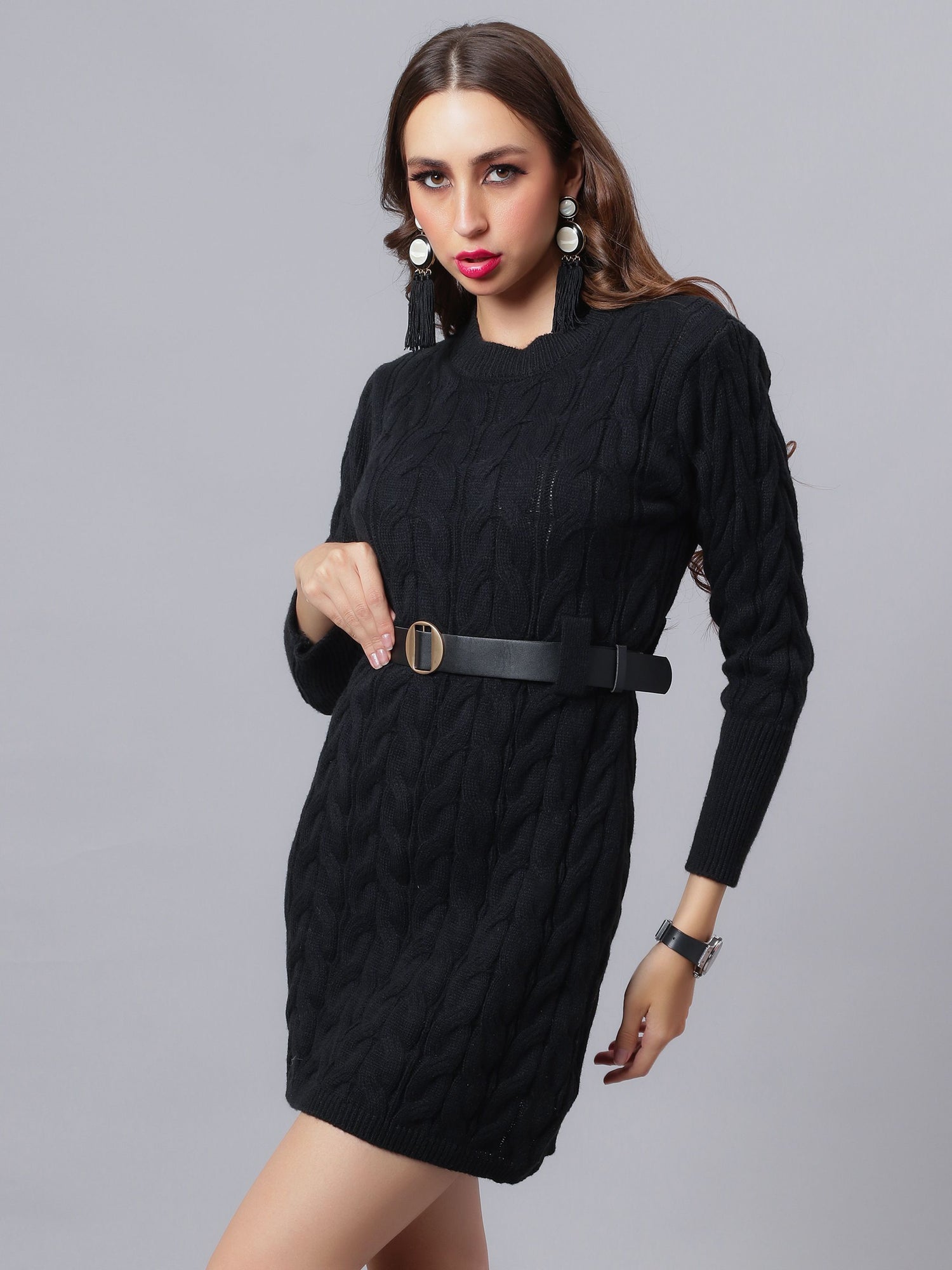 Winter Cable Knitted Sweater Dress