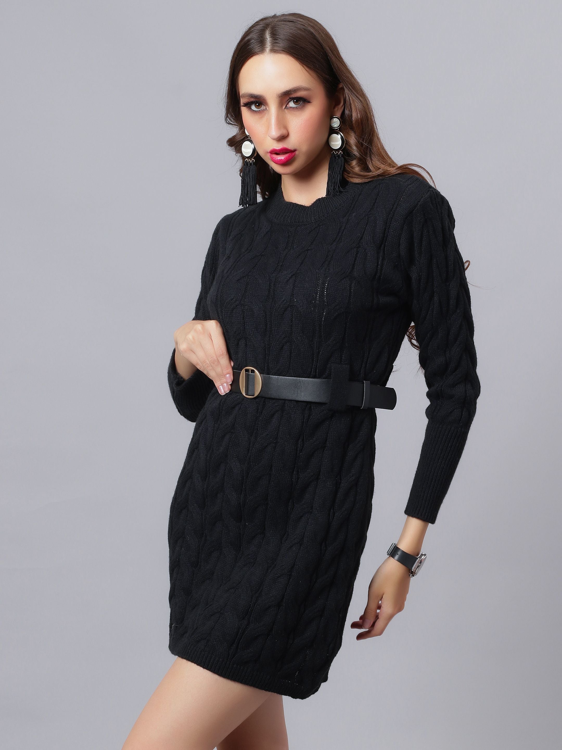 Winter Cable Knitted Sweater Dress