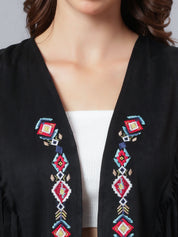 Embroidered Fringe Vest Jacket