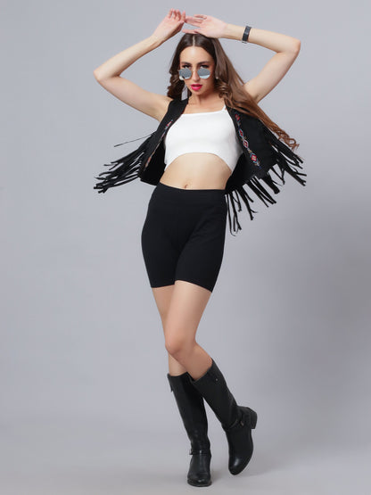 Embroidered Fringe Vest Jacket