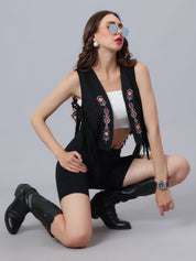 Embroidered Fringe Vest Jacket