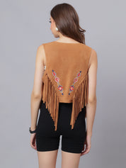 Embroidered Fringe Vest Jacket