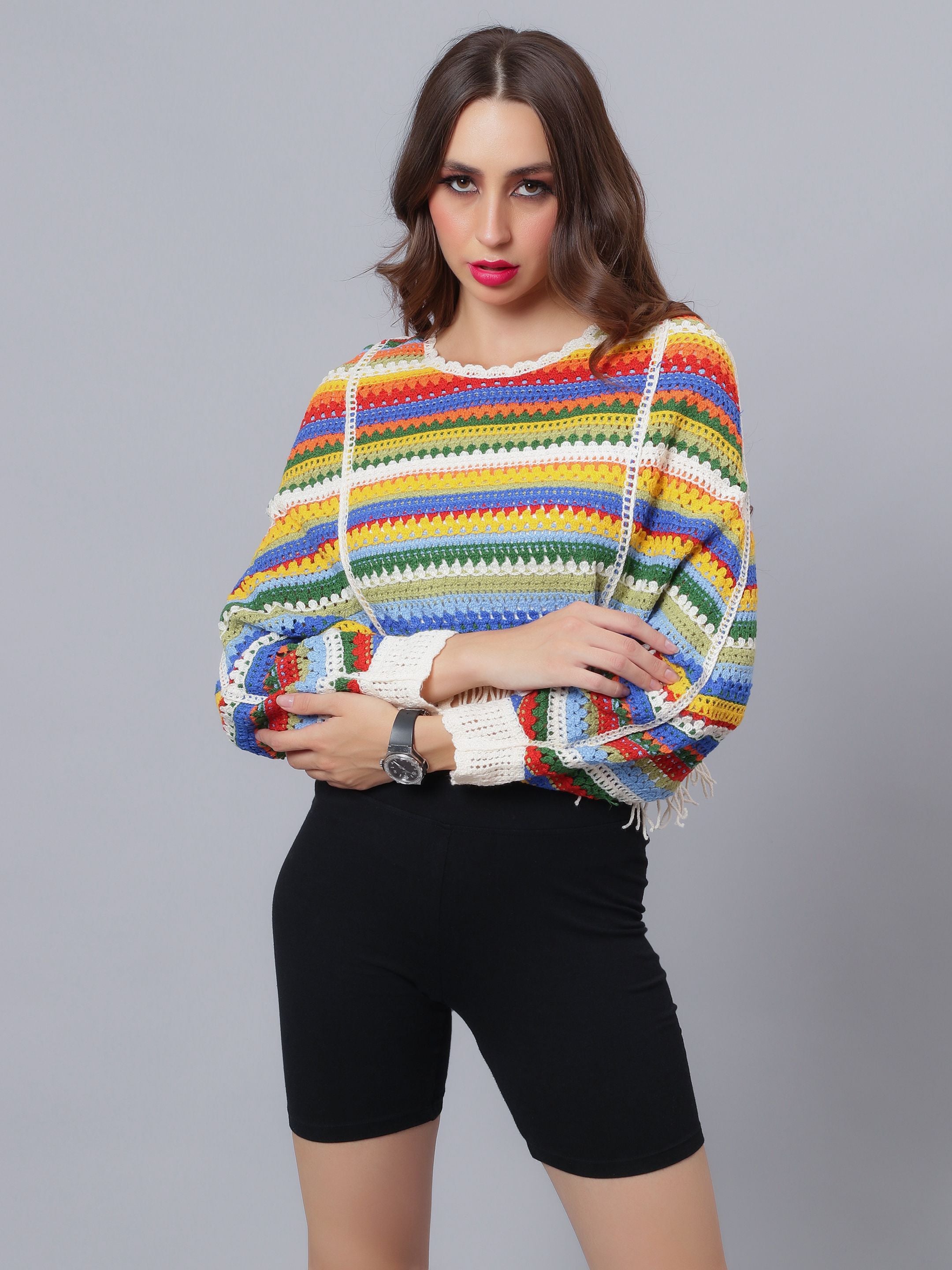 Multicolour Crochet Cape