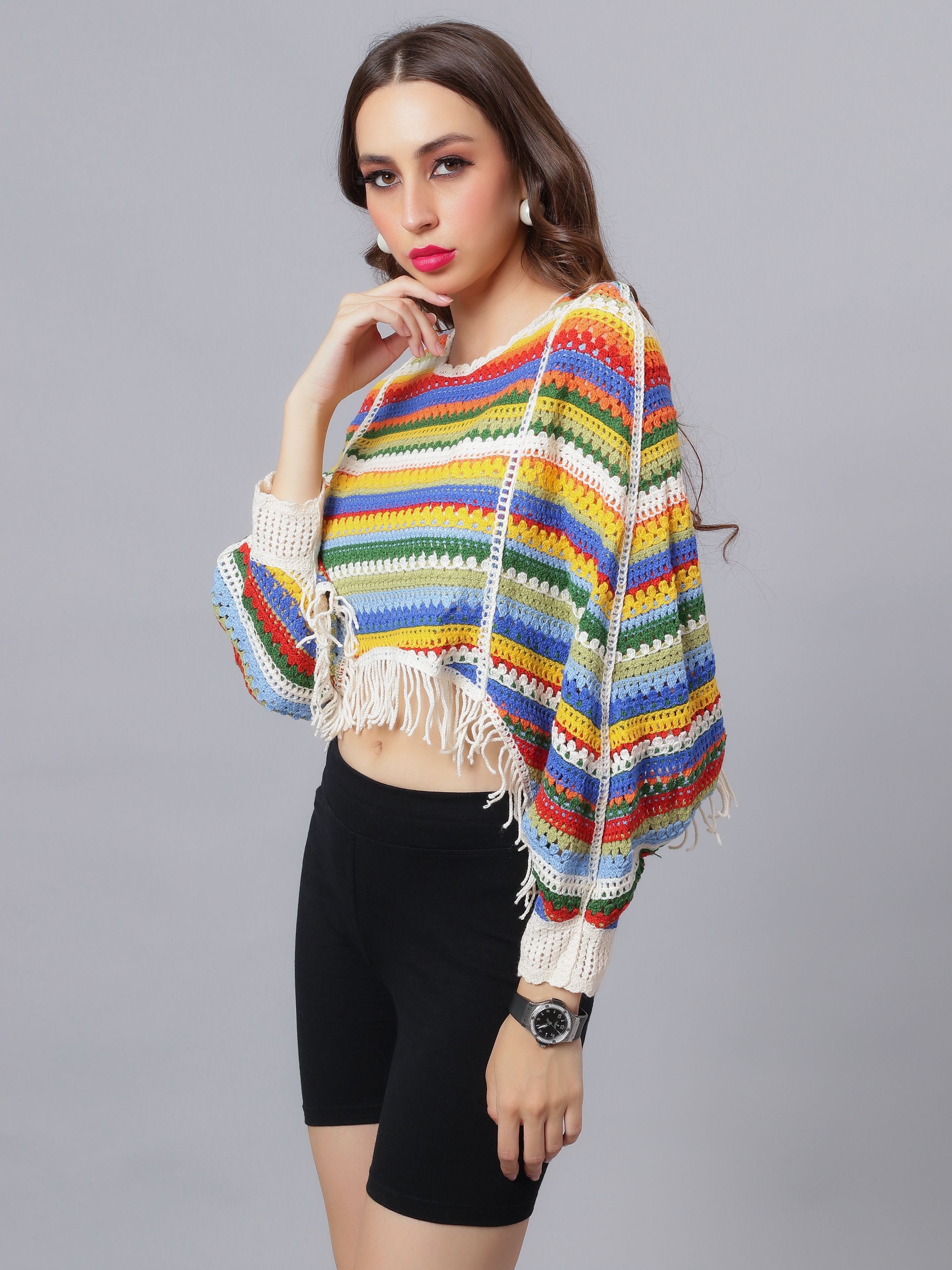 Multicolour Crochet Cape