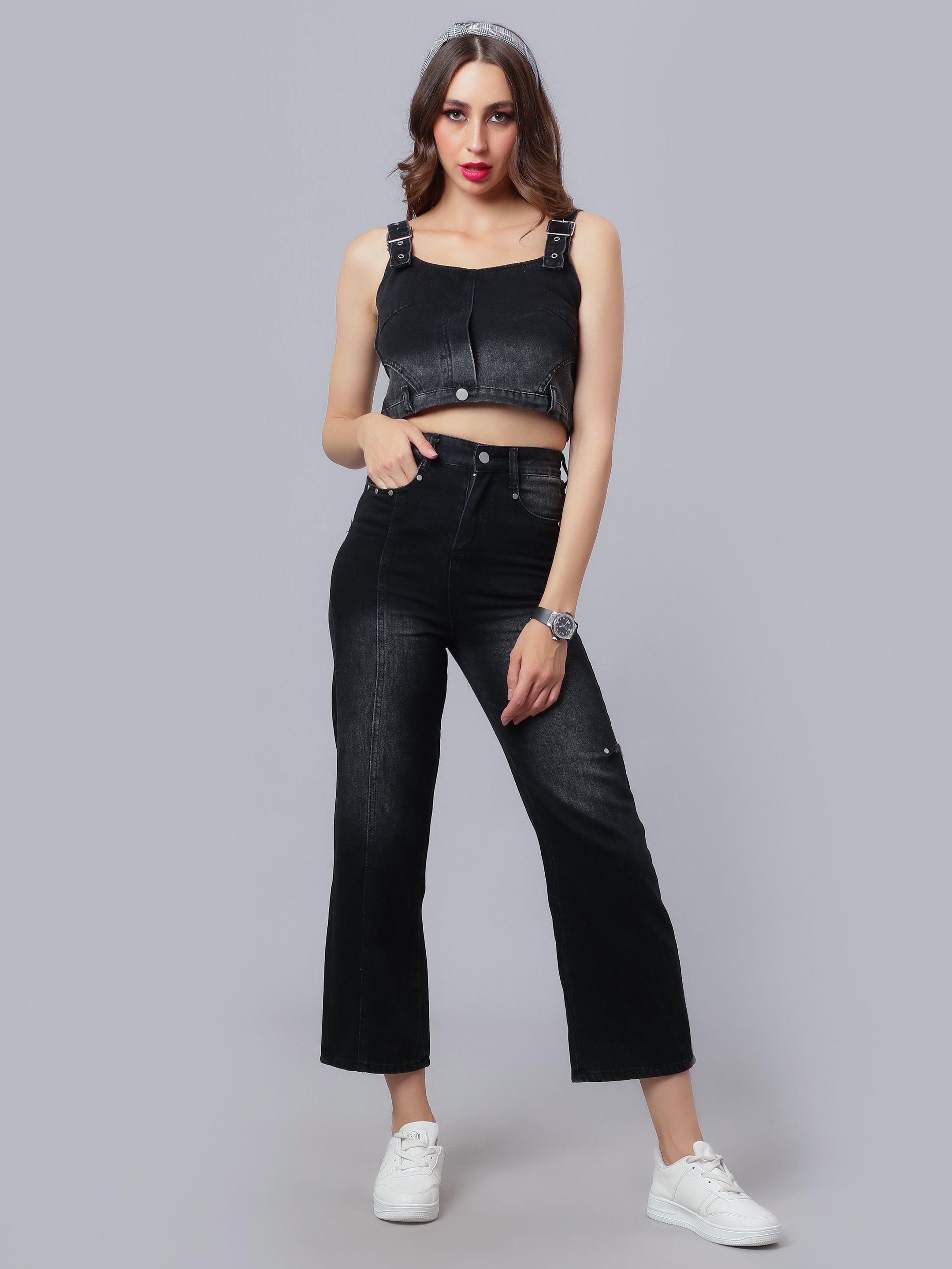 Denim Crop Pant Set